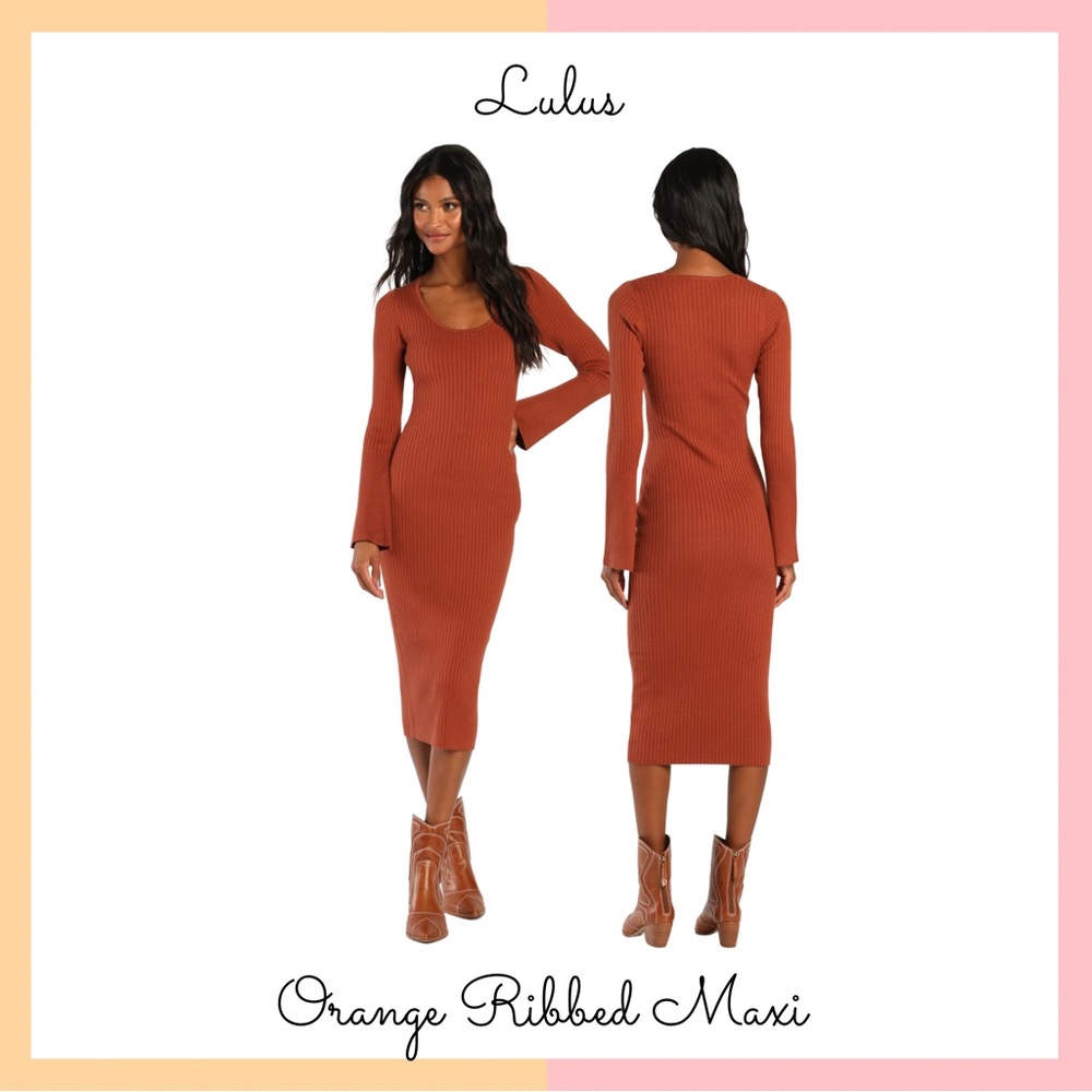 Lulu's Orange Ribbed Midi Dress